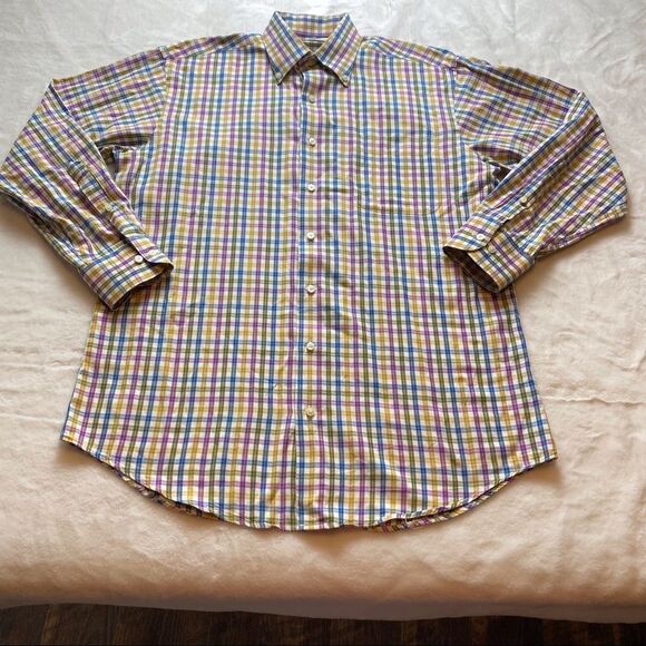 Peter Millar Colorful Plaid Button Down Shirt Size Medium - Picture 1 of 11